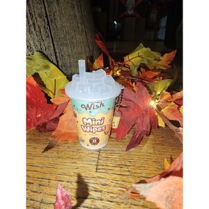 Wish Mini Wipes Boba Tea Novelty Cup Container 25 Wipes Keychain Charm Teal